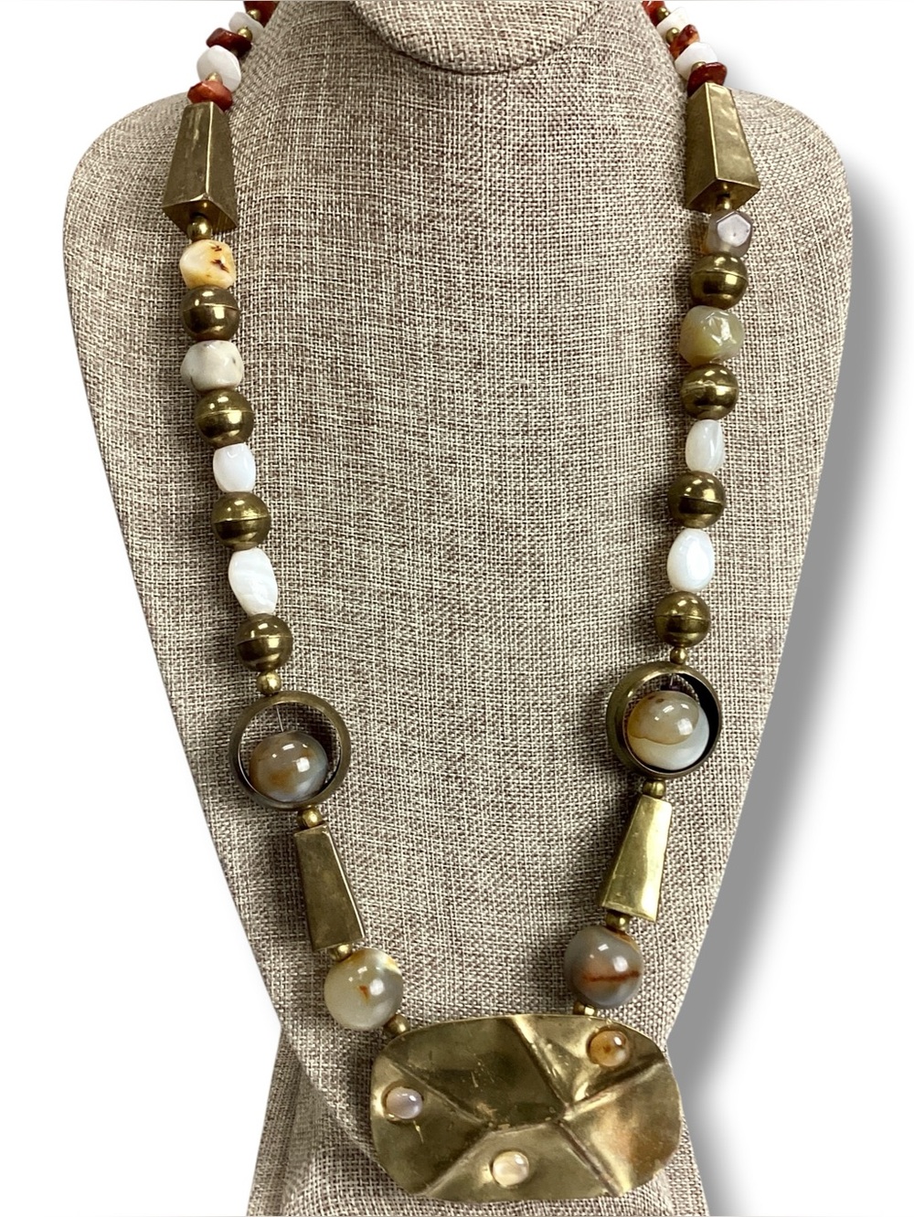 Chunky Brass Beaded Necklace Handmade unique oversized boho